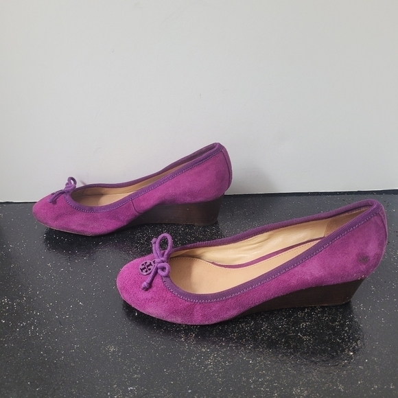 Tory Burch Plum Suede Wedge Heels - Picture 4 of 8